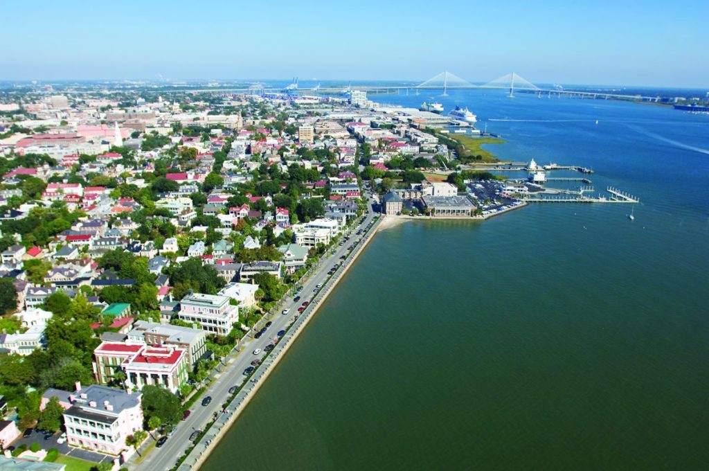Aerial view of Charleston, South Carolina, fishing marina