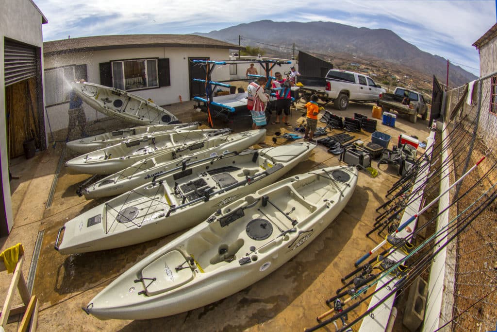 Kayak fishing Cedros Island, Baja -- cleaning up