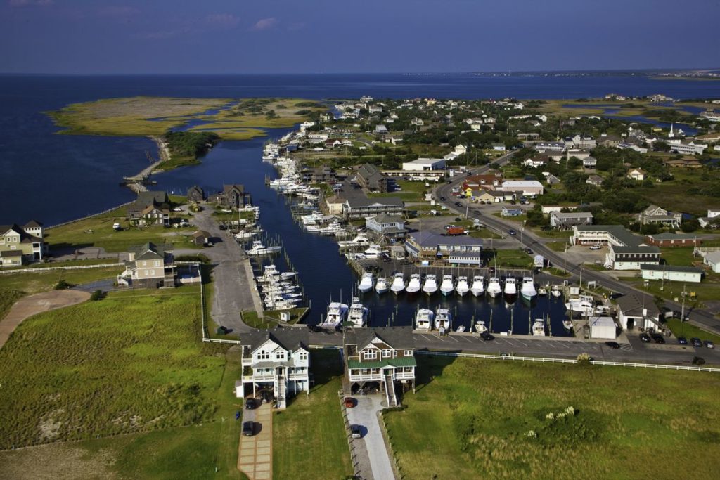 Aerial view of Hatteras, North Carolina fishing