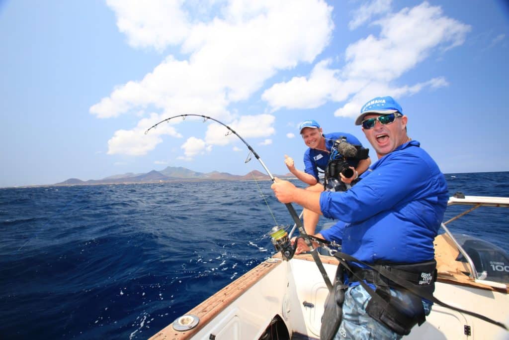 Ascension Island - fishermen battles a huge tuna