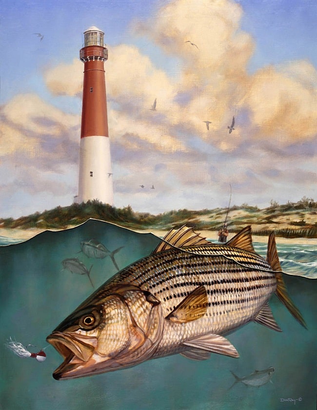 Barnegat Bay lighthouse striper art Don Ray marine fishing artist