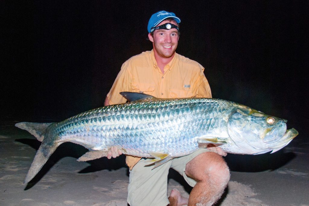 Fishing Gabon on the west African coast - a tarpon in the surf