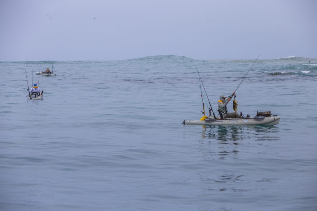 Kayak fishing Cedros Island, Baja -- fishing boiler rocks for bass