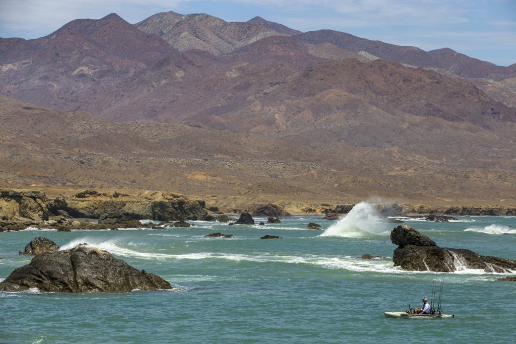 Kayak fishing Cedros Island, Baja -- fishing the rocky coastline