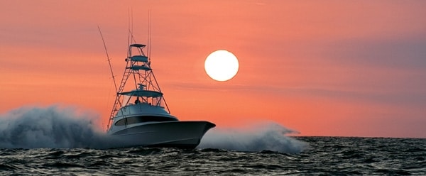 Saltwater deep sea fishing boat running