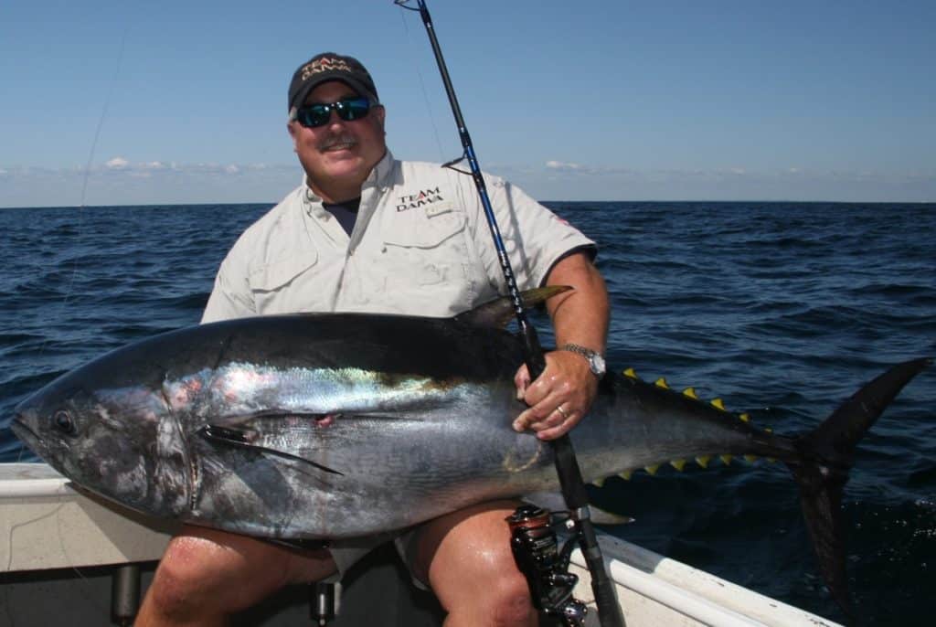 Bluefin tuna caught deep sea fishing saltwater spinning reel