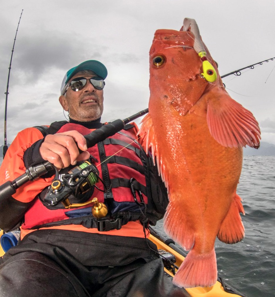 Large yelloweye rockfish caught on Penn spinning reel in Alaska