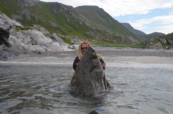 Fishing Kayak Angler Huge Halibut