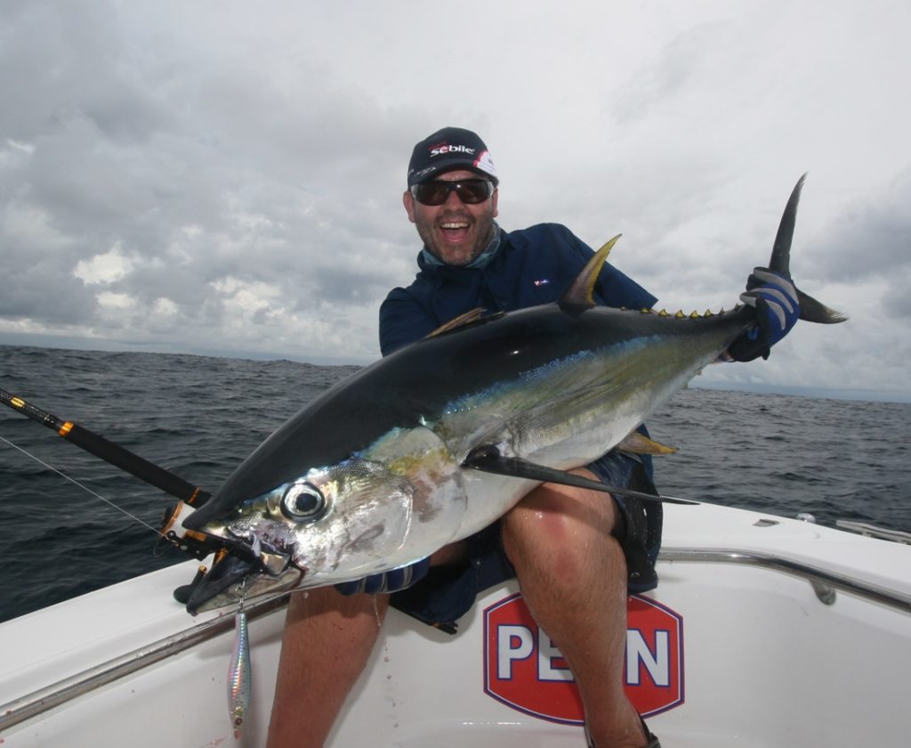 Yellowfin tuna caught deep sea fishing saltwater spinning reel