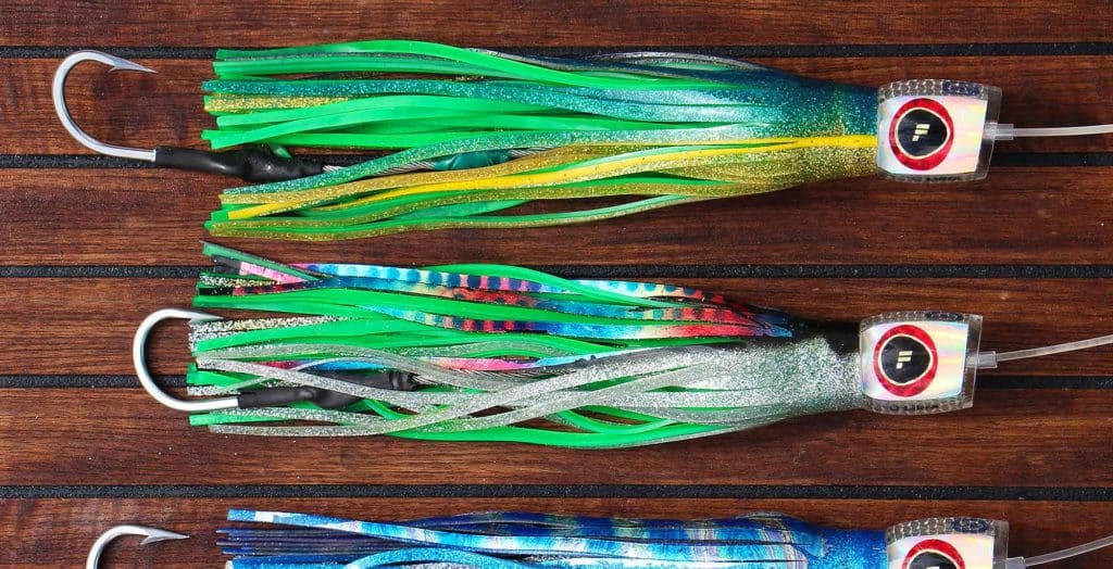 A brace of Fronteira lures rigged and ready with 10/0 hooks.