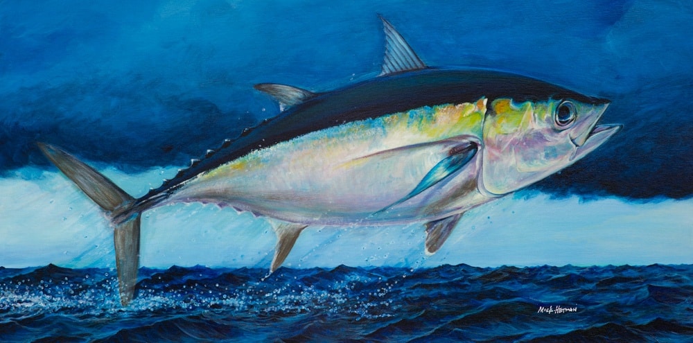 BLACKFIN RISING marine painting by Mick Hetman