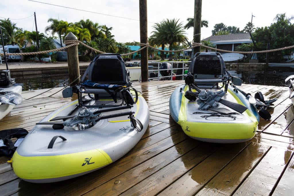 Mirage iTrek 9 and iTrek 11 side by side on the dock