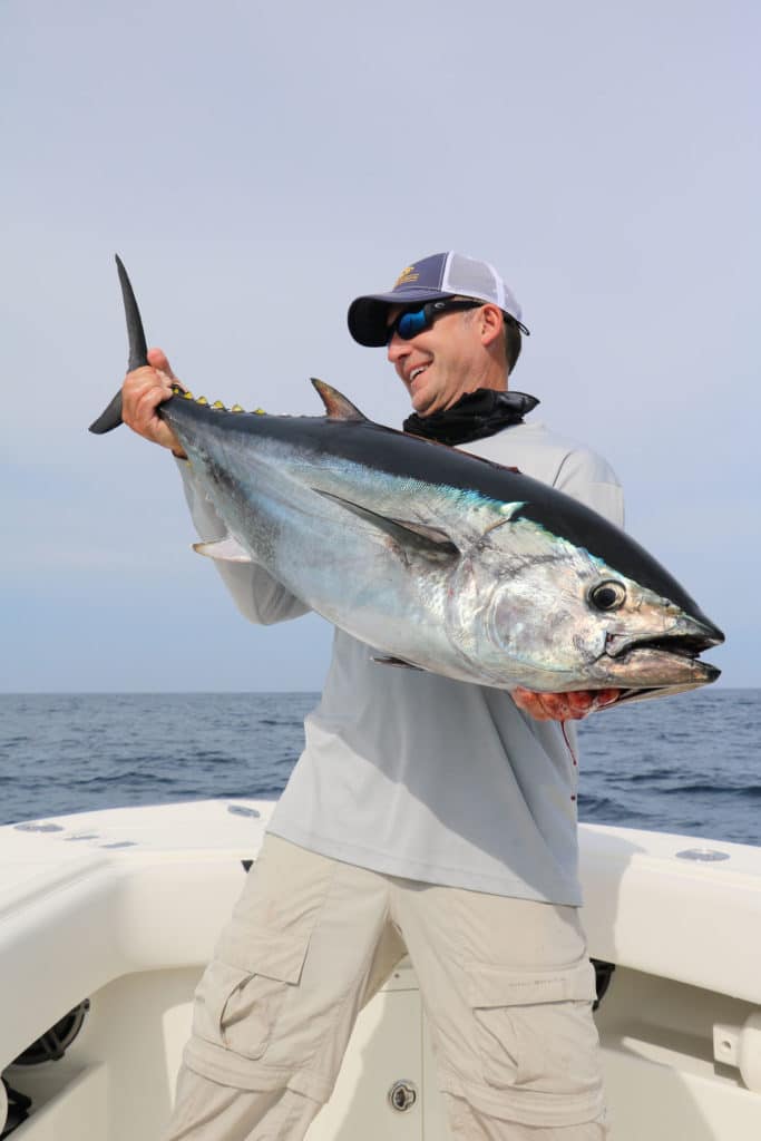 Large bluefin held up on board