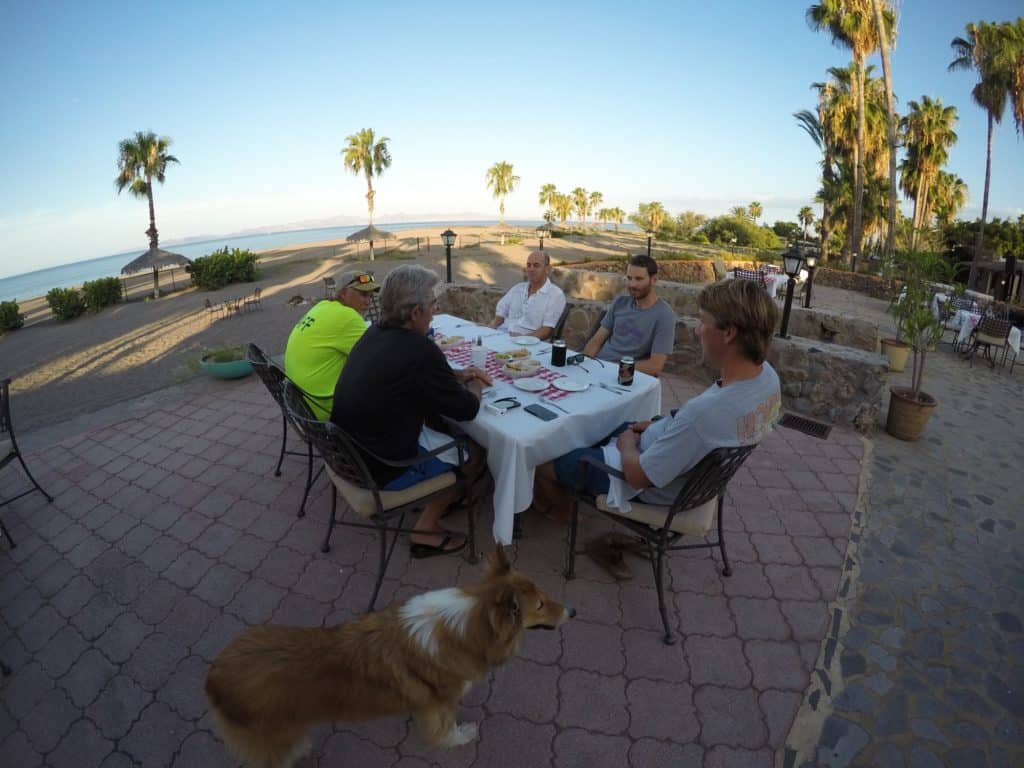 fishermen relaxing after kayak fishing Baja's central Sea of Cortez near Loreto