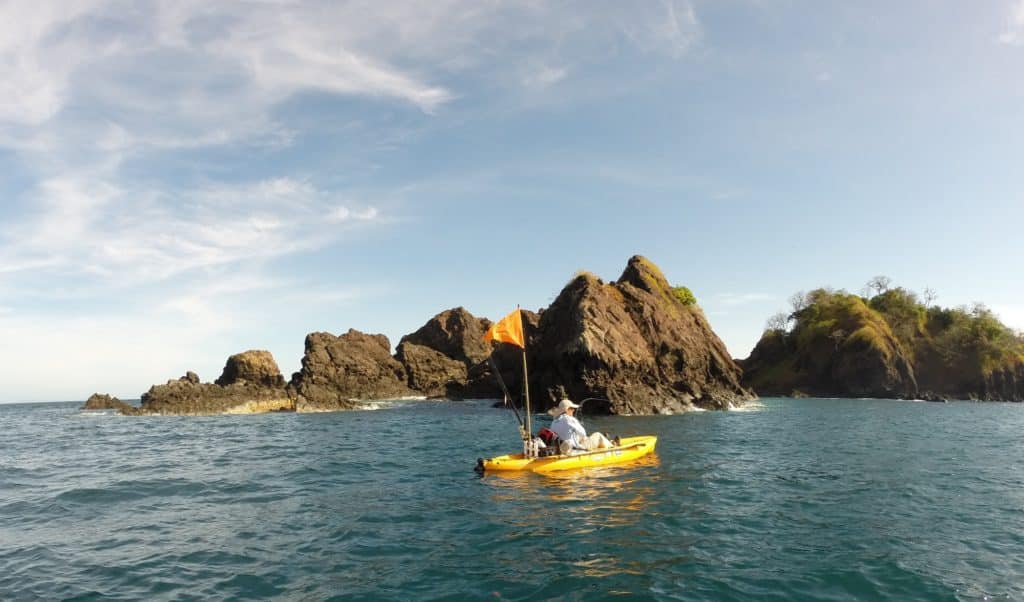 Kayak angler fishing Panama wild coast