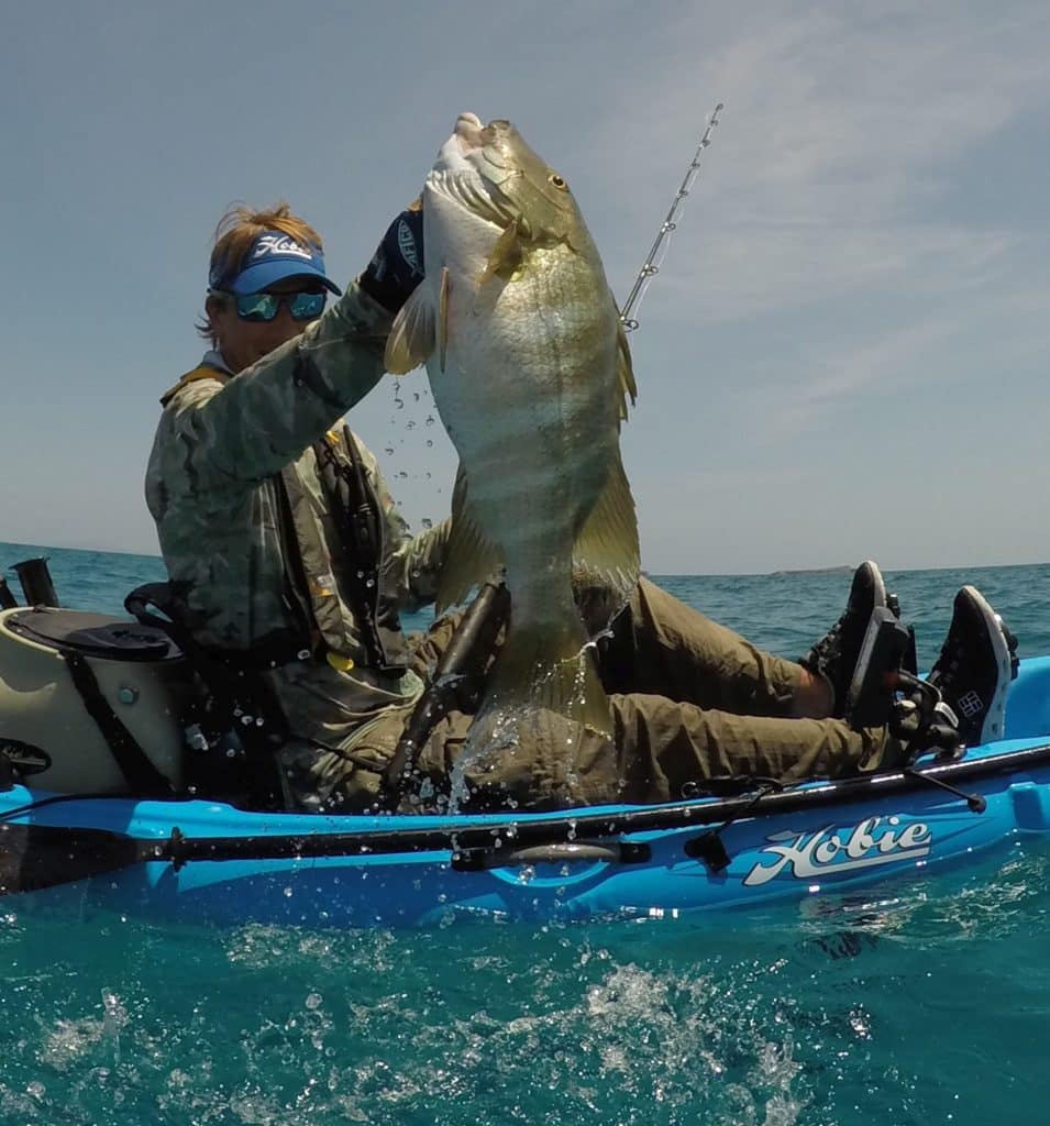 barred pargo caught saltwater kayak fishing Baja's central Sea of Cortez near Loreto