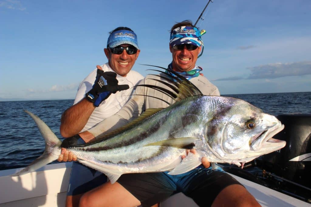 Anglers with roosterfish caught fishing Pêche Panama