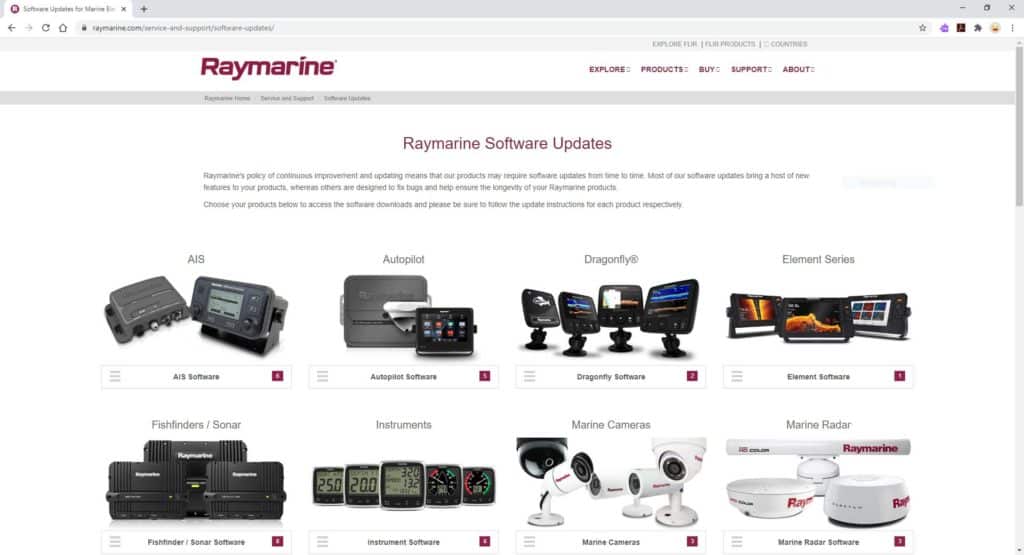 Raymarine website with software updates
