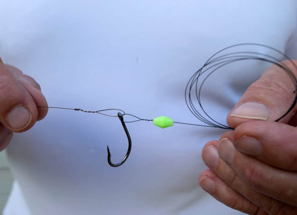 End of second wire section with live-bait hook