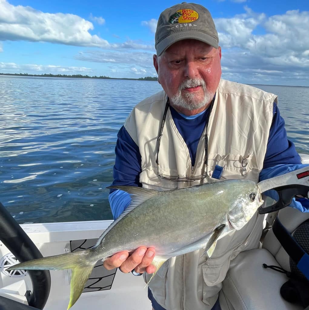 Pompano caught on a sandbar in the river