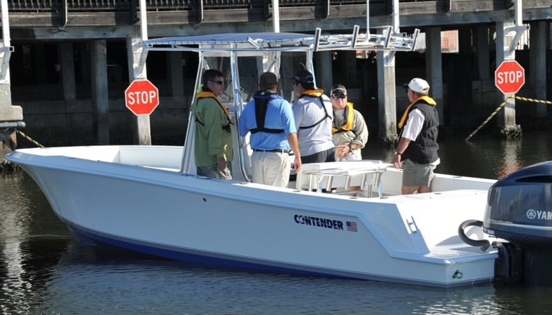 Boat-show attendees experience a free hands-on boating clinic.