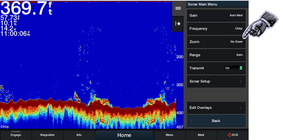 Select Zoom on the sonar menu