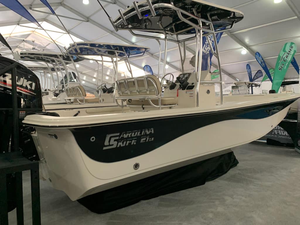 Carolina Skiff 21 LS in the display tent