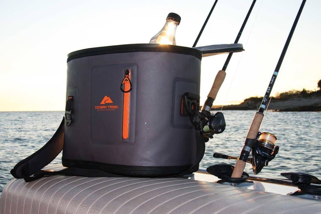Soft cooler with fishing rods