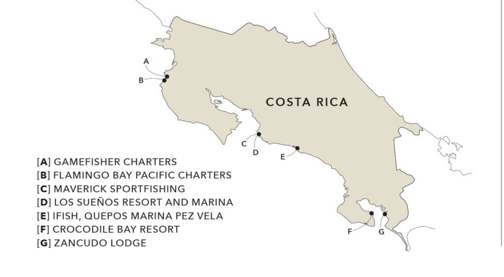 Charter and lodge map of Costa Rica