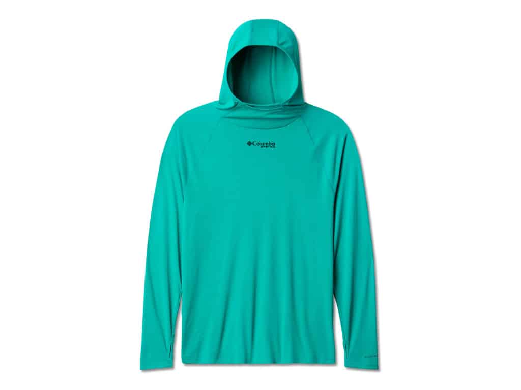 The Columbia PFG Respool knit hoodie provides sun protection