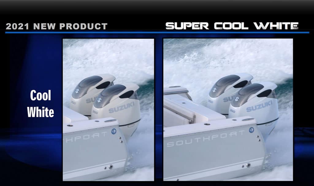 New super cool white Suzuki outboard
