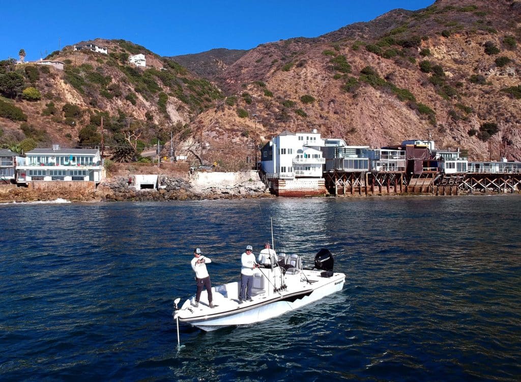 Bay boat trolling a kelp bed