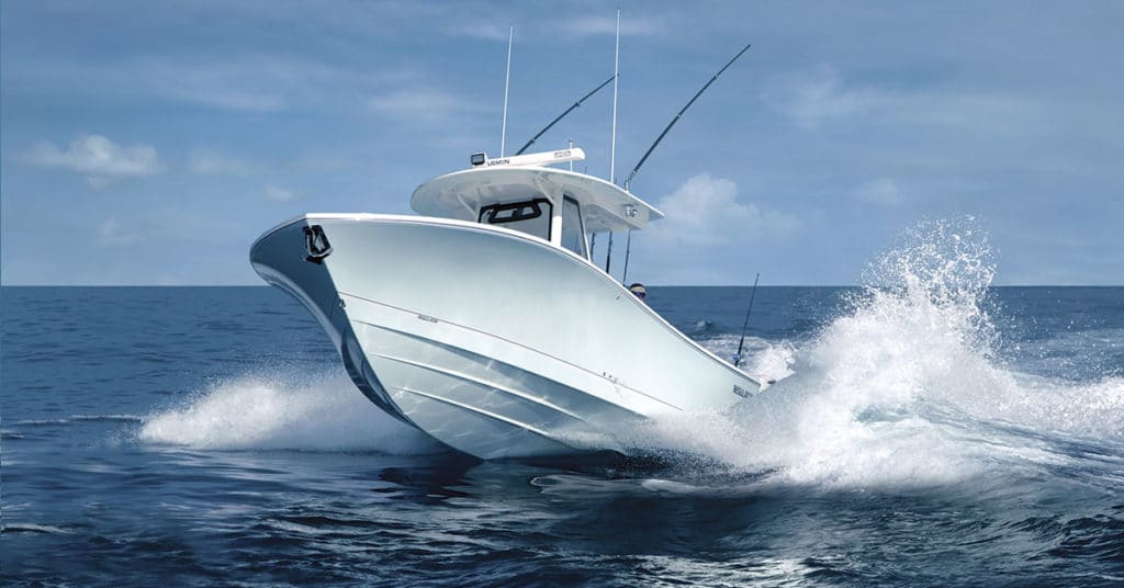 Center console boat running through waves