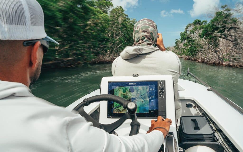 Angler navigating a narrow channel