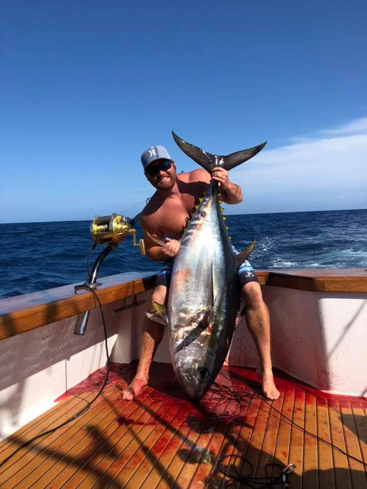 Large tuna caught on a sportfisher