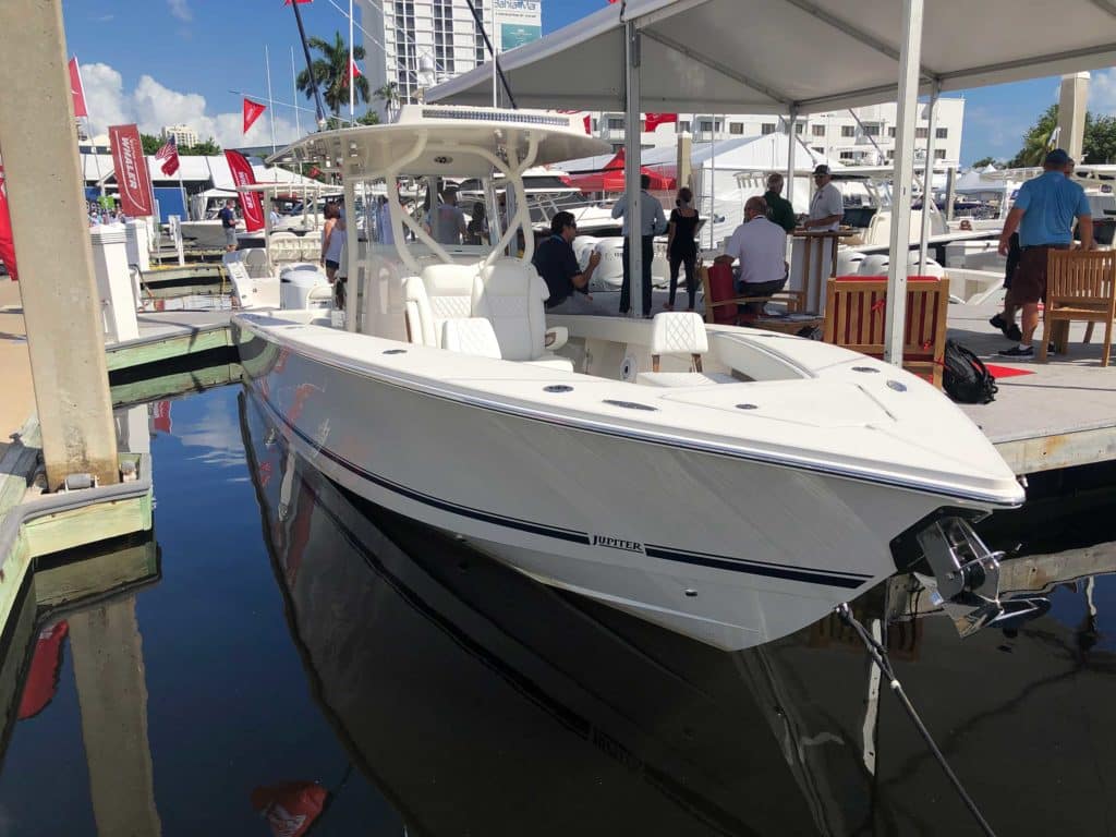 Jupiter 32 docked at the Fort Lauderdale Boat Show