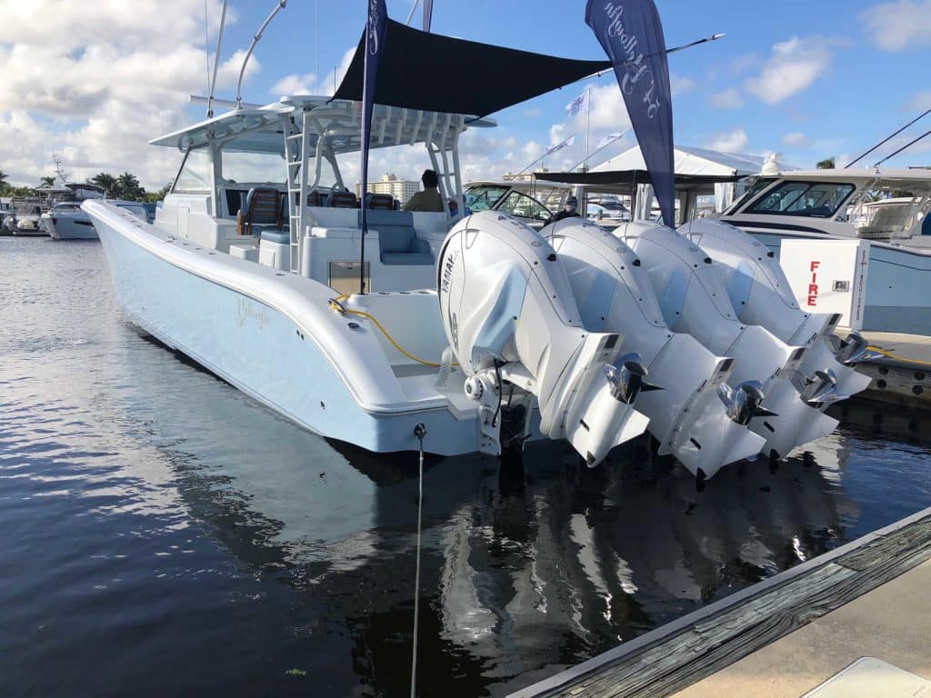 Yellowfin 54 Offshore tied up at the dock