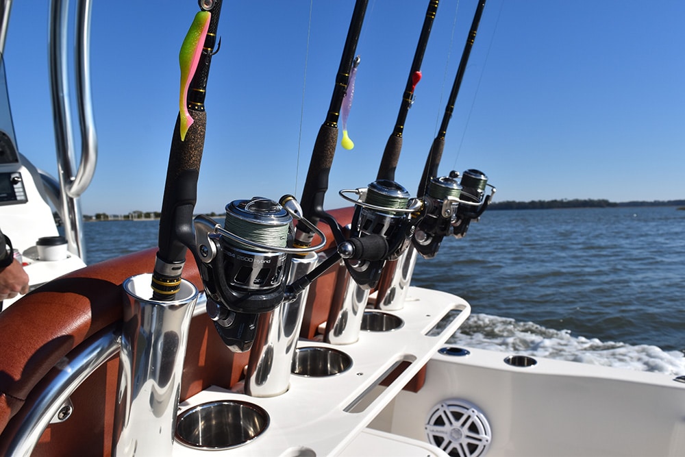 rod holders on Avenger 24 saltwater fishing boat