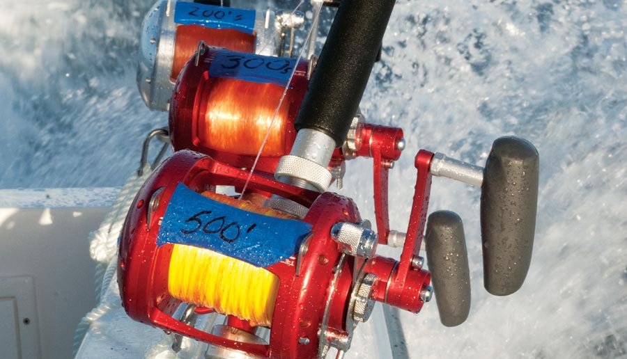 Offshore reels spooled using mono backed with braided fishing line