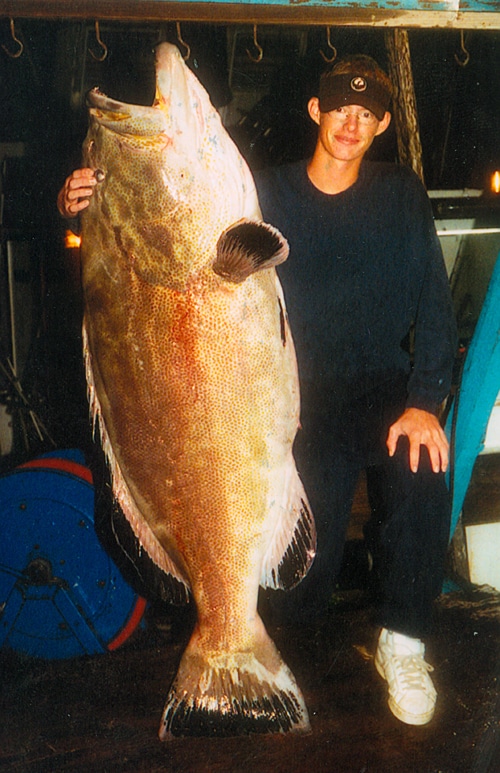 124-pound black grouper caught using a bonito in the Gulf of Mexico