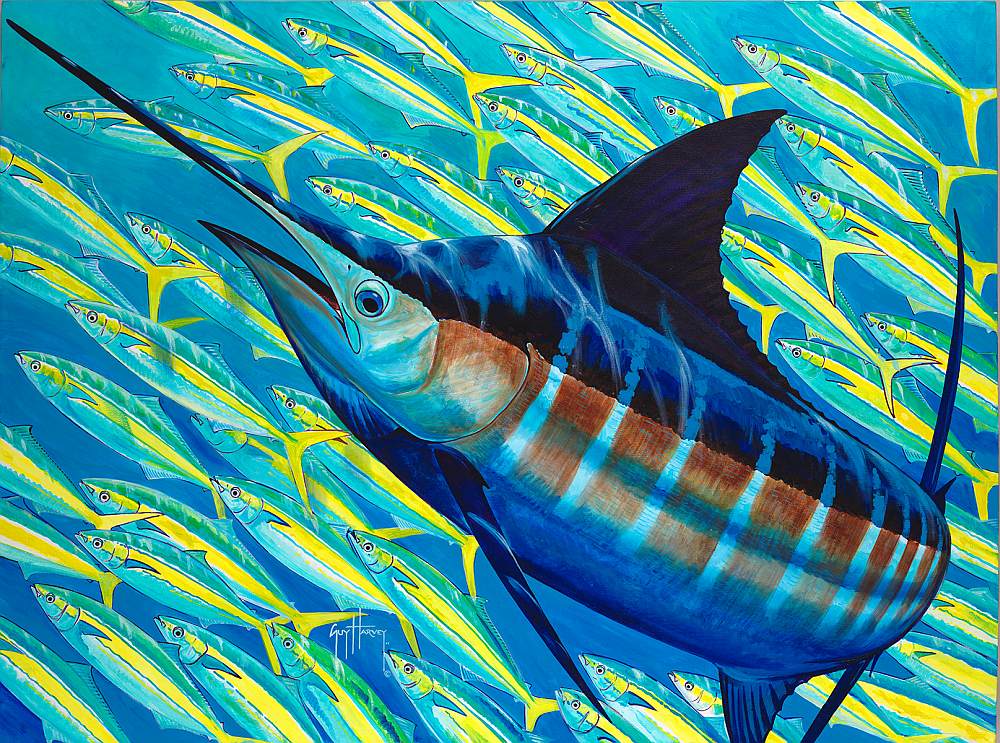 Guy Harvey painting blue runner