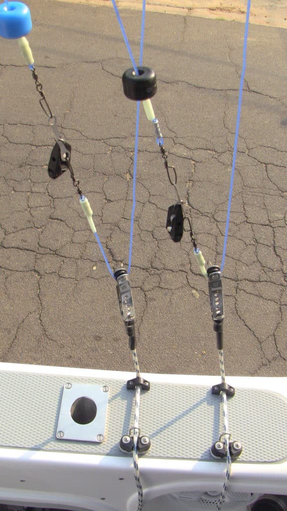 setting up offshore outriggers - rope guides and cam cleats