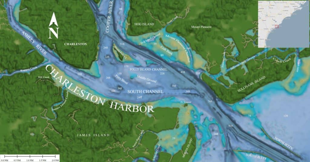 3D contour map of Charleston Harbor