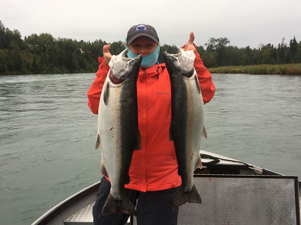 Angler with Two Coho Salmon