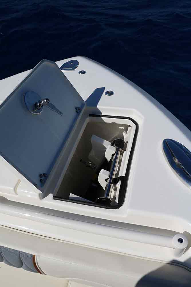 storage compartments on Cobia 280 Dual Console