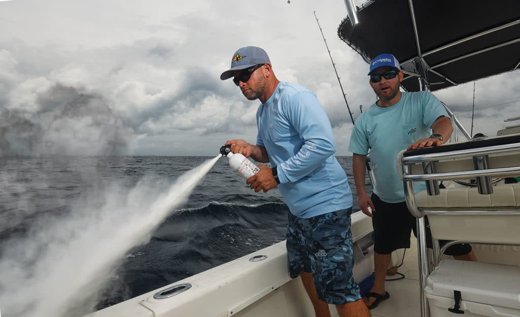 Fire extinguisher on board an offshore fishing boat