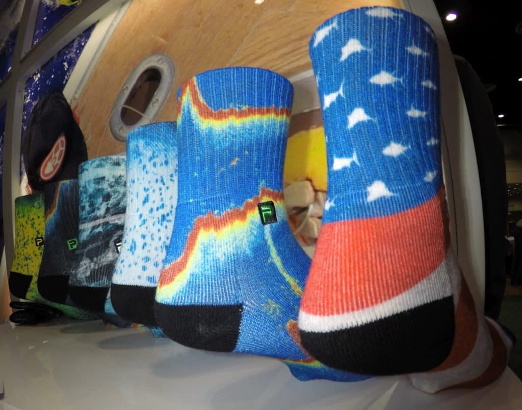 World's largest fishing tackle show -- Pelagic Gear socks for fishermen