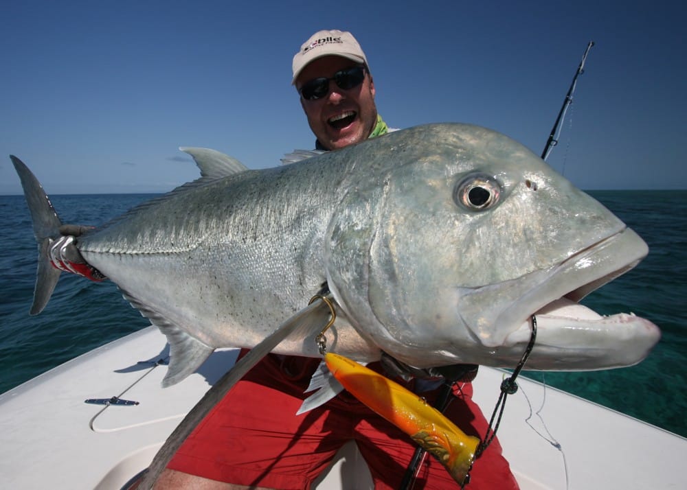 A giant trevally caught on the Great Barrier Reef