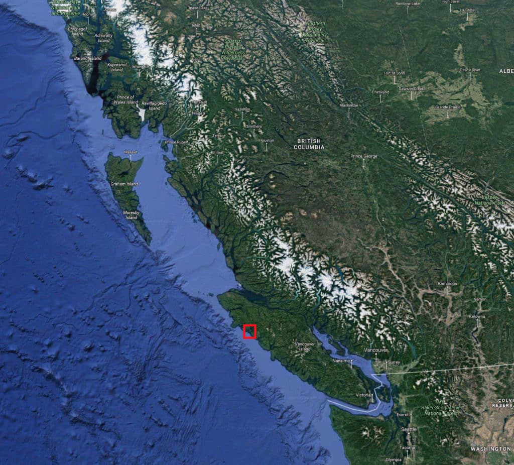 Google Earth view of the British Columbia coast