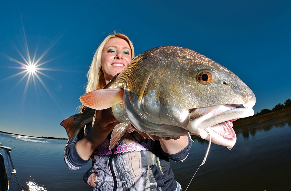 redfish hook-set caught inshore fishing circle hooks lady angler
